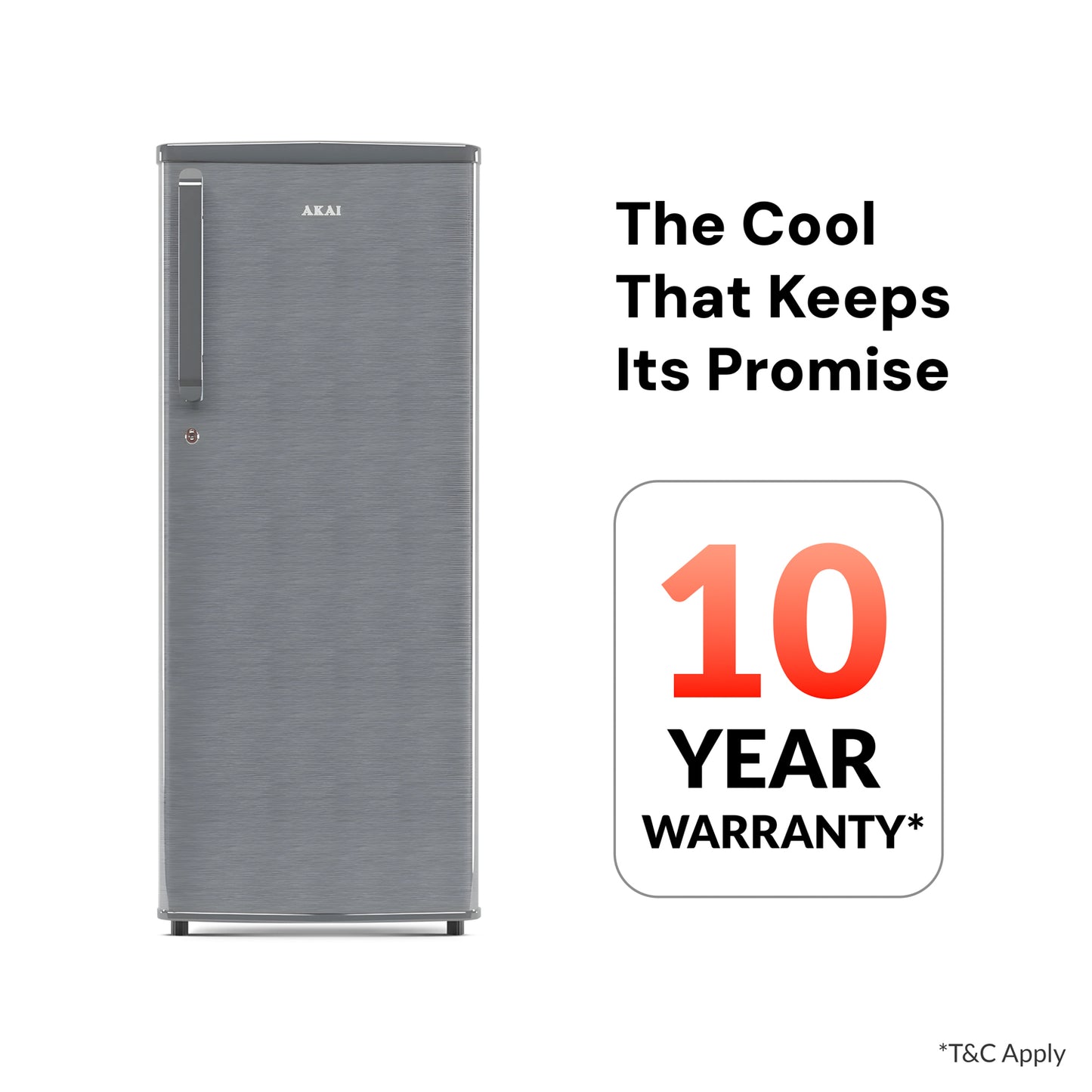 Akai 230L, 1 Star, Single Door Direct Cool Refrigerator (Hairline Grey Sliver) (AKDD2502-PHLG)