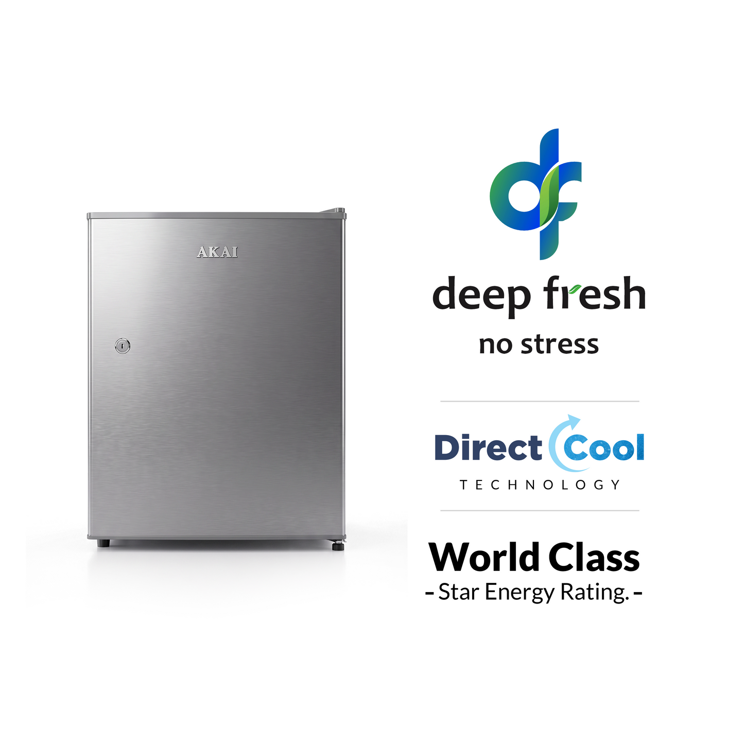 Akai 50L, 1 Star, Single Door Direct Cool Refrigerator (Hairline Grey Sliver) (AKDD502-PHLG)