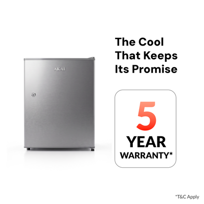 Akai 50L, 1 Star, Single Door Direct Cool Refrigerator (Hairline Grey Sliver) (AKDD502-PHLG)