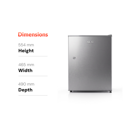 Akai 50L, 1 Star, Single Door Direct Cool Refrigerator (Hairline Grey Sliver) (AKDD502-PHLG)