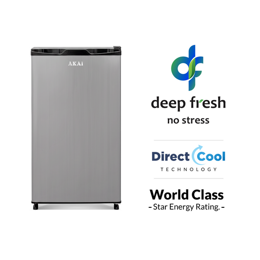 Akai 92L, 1 Star, Single Door Direct Cool Refrigerator (Hairline Grey Sliver) (AKDE1001-NHLS)