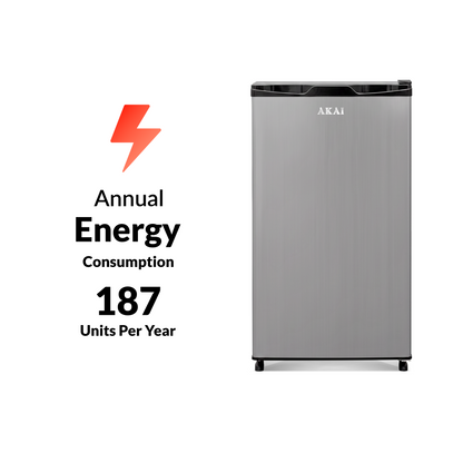 Akai 92L, 1 Star, Single Door Direct Cool Refrigerator (Hairline Grey Sliver) (AKDE1001-NHLS)