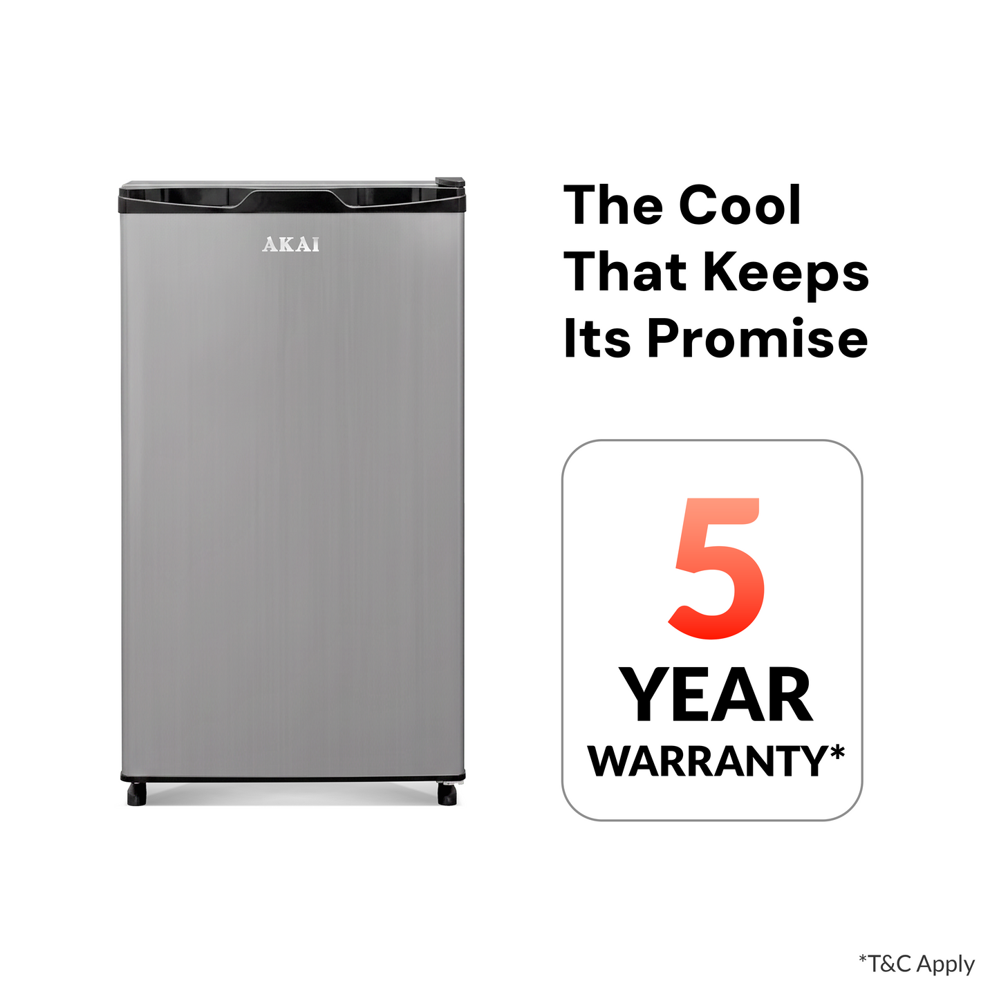 Akai 92L, 1 Star, Single Door Direct Cool Refrigerator (Hairline Grey Sliver) (AKDE1001-NHLS)