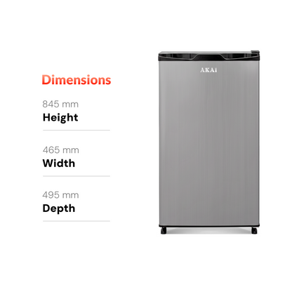 Akai 92L, 1 Star, Single Door Direct Cool Refrigerator (Hairline Grey Sliver) (AKDE1001-NHLS)