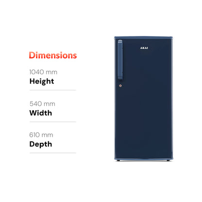 Akai 165L, 1 Star, Single Door Direct Cool Refrigerator (Solid Plain Blue)