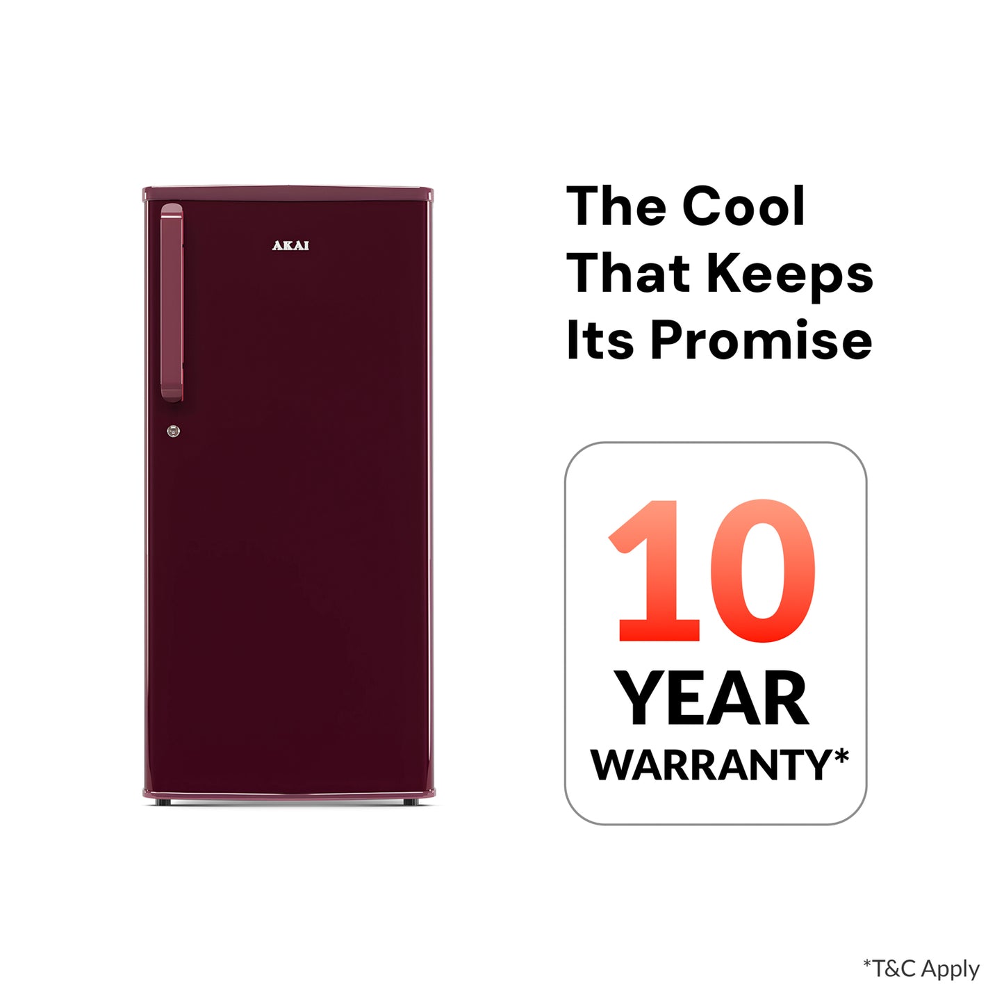 Akai 165L, 1 Star, Single Door Direct Cool Refrigerator (Solid Plain Wine)