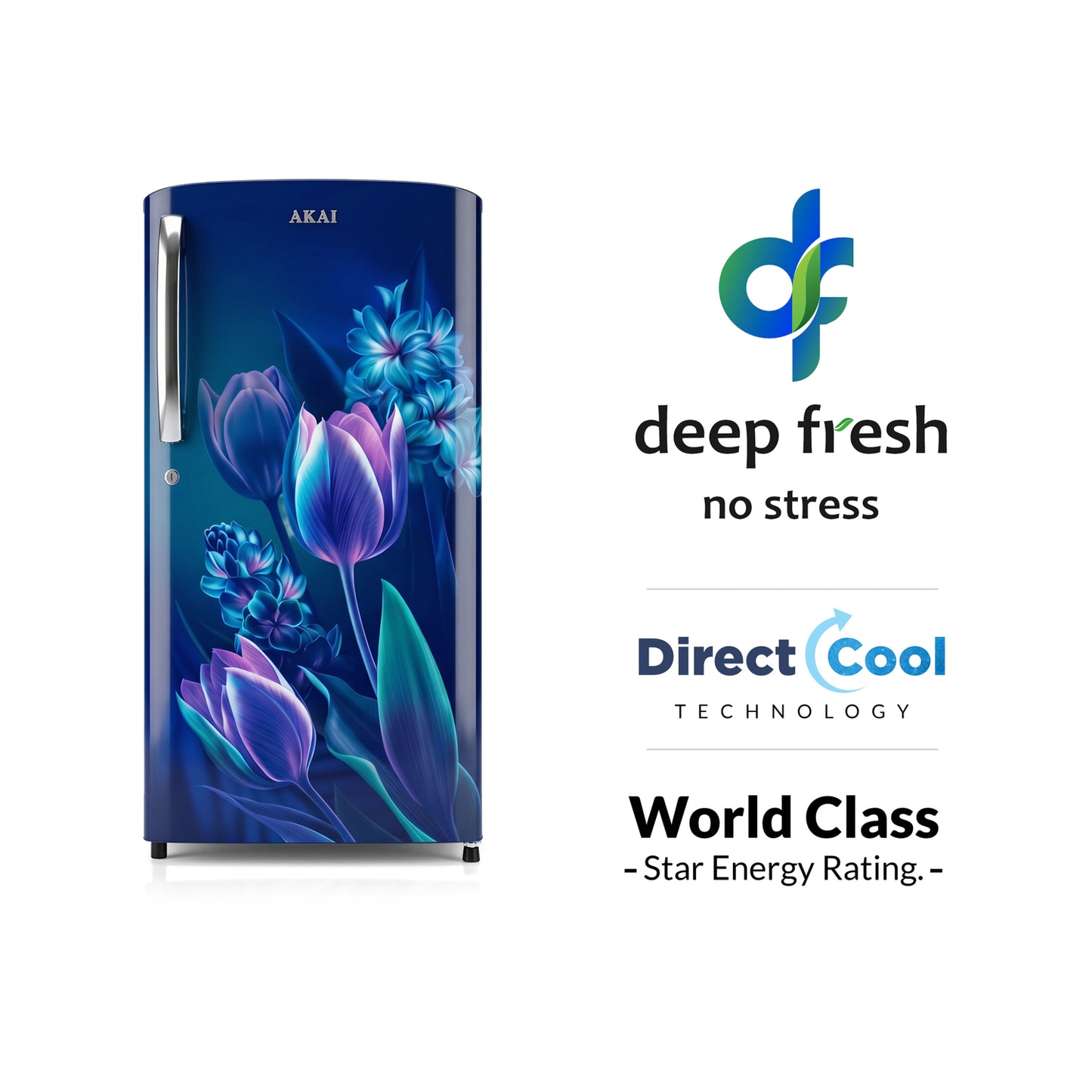 Akai 180L, 1 Star, Single Door Direct Cool Refrigerator (Point Flower Blue) (AKDE1801-CPFB)