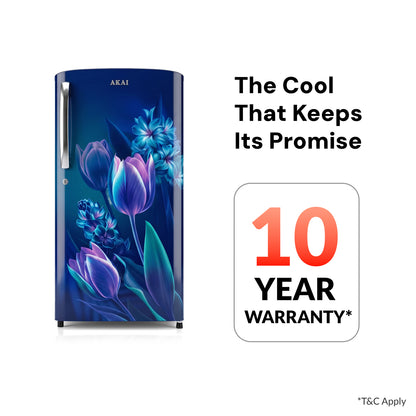 Akai 180L, 1 Star, Single Door Direct Cool Refrigerator (Point Flower Blue) (AKDE1801-CPFB)