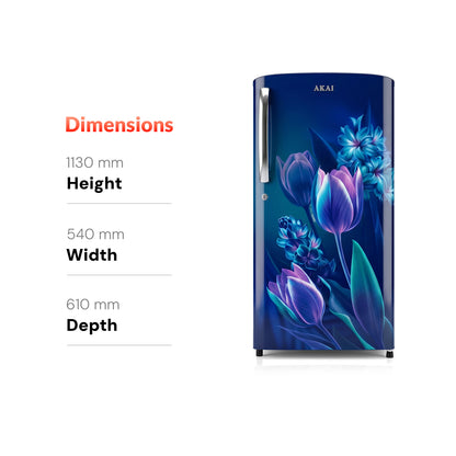 Akai 180L, 1 Star, Single Door Direct Cool Refrigerator (Point Flower Blue) (AKDE1801-CPFB)