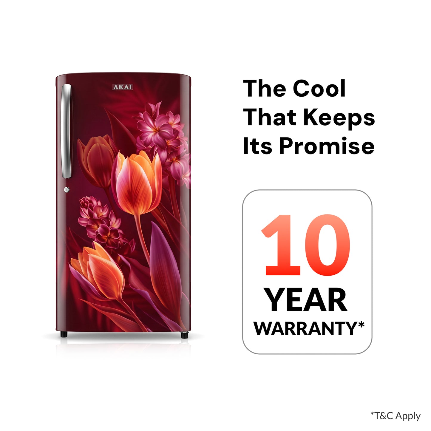 Akai 180L, 1 Star, Single Door Direct Cool Refrigerator (Point Flower Wine) (AKDE1801-CPFW)