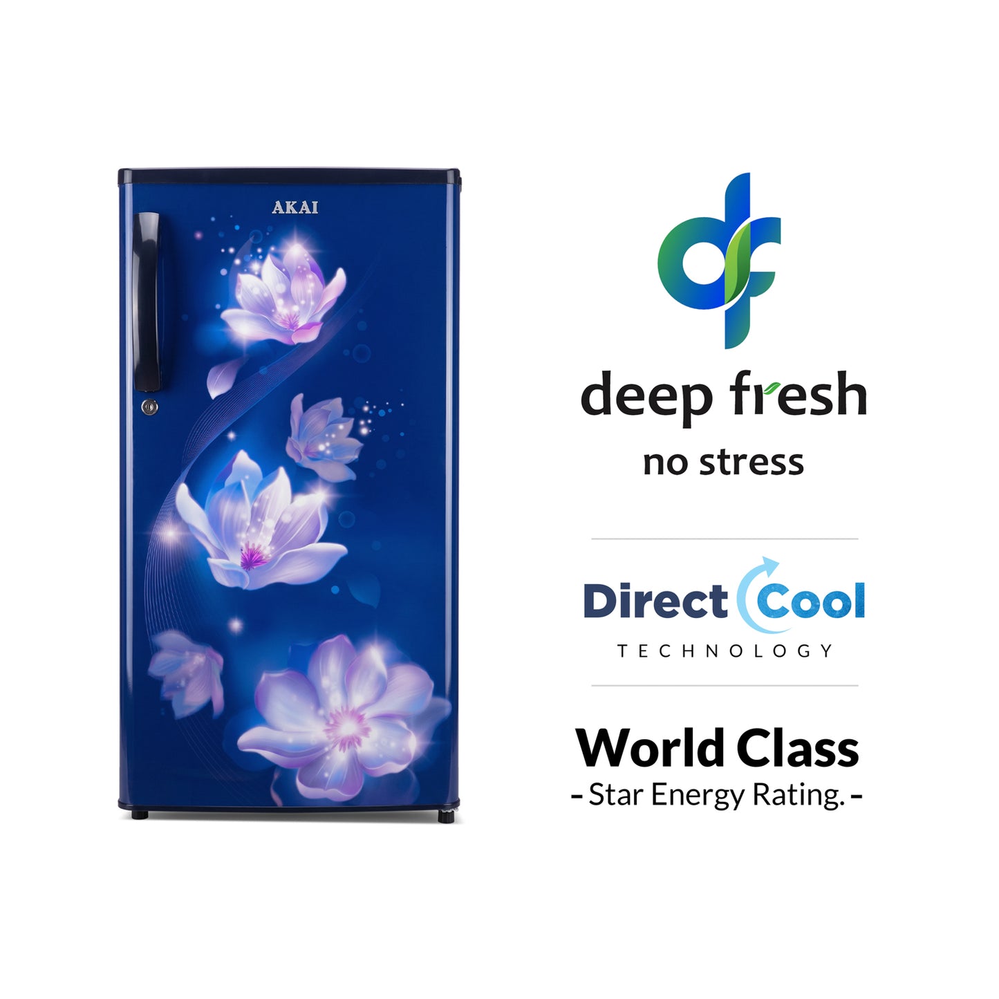 Akai 180L, 1 Star, Single Door Direct Cool Refrigerator (Point Flower Blue) (AKDE1801-NPFB)