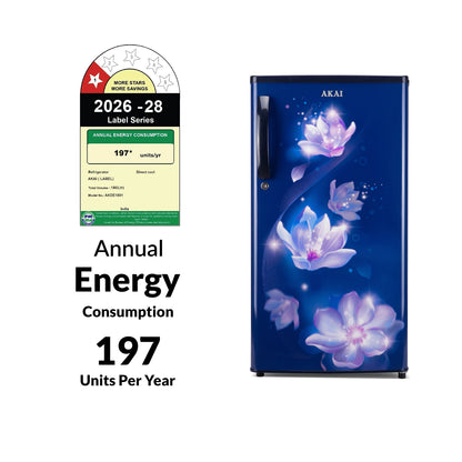 Akai 180L, 1 Star, Single Door Direct Cool Refrigerator (Point Flower Blue) (AKDE1801-NPFB)