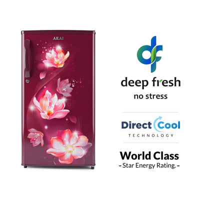 Akai 180L, 1 Star, Single Door Direct Cool Refrigerator (Point Flower Wine) (AKDE1801-NPFW)