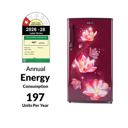 Akai 180L, 1 Star, Single Door Direct Cool Refrigerator (Point Flower Wine) (AKDE1801-NPFW)