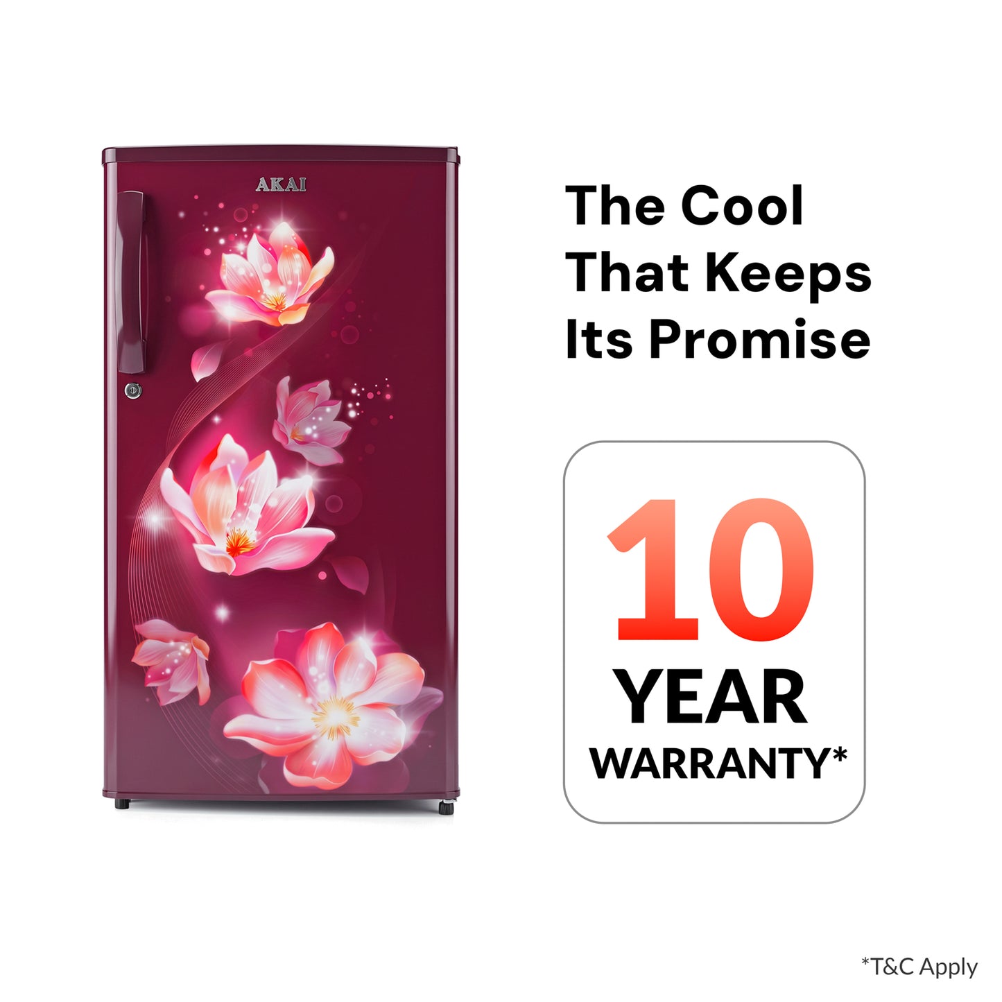 Akai 180L, 1 Star, Single Door Direct Cool Refrigerator (Point Flower Wine) (AKDE1801-NPFW)