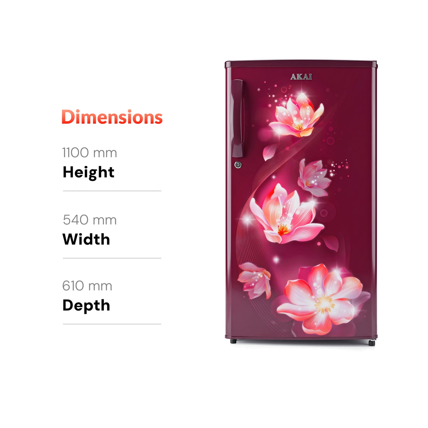 Akai 180L, 1 Star, Single Door Direct Cool Refrigerator (Point Flower Wine) (AKDE1801-NPFW)