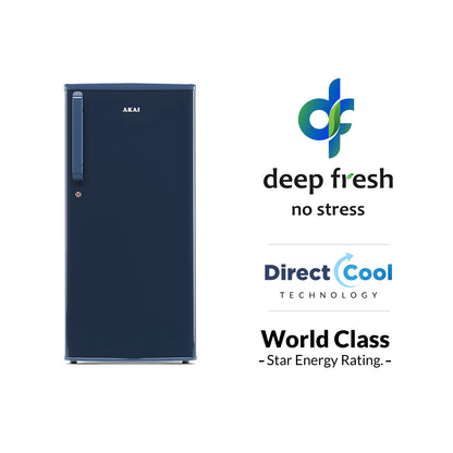 Akai 180L, 1 Star, Single Door Direct Cool Refrigerator (Solid Plain Blue) (AKDE1801-NSPB)