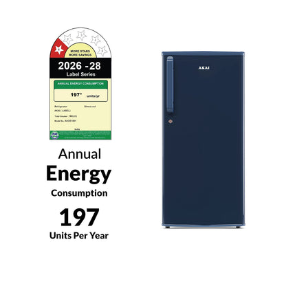 Akai 180L, 1 Star, Single Door Direct Cool Refrigerator (Solid Plain Blue) (AKDE1801-NSPB)