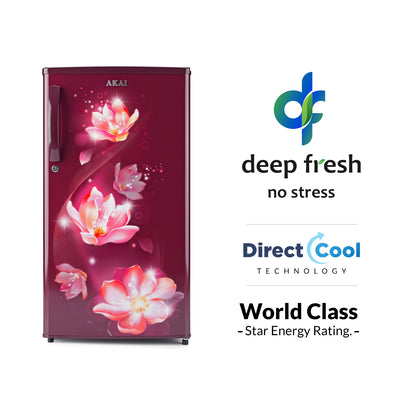 Akai 186L, 1 Star, Single Door Direct Cool Refrigerator (Point Flower Wine) (AKDE1901-NPFW)