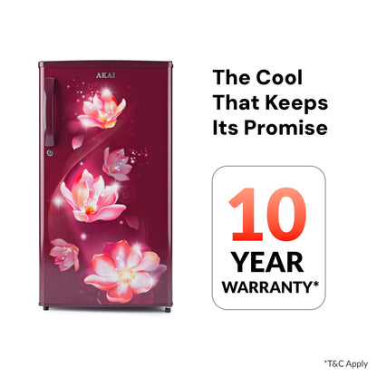Akai 186L, 1 Star, Single Door Direct Cool Refrigerator (Point Flower Wine) (AKDE1901-NPFW)
