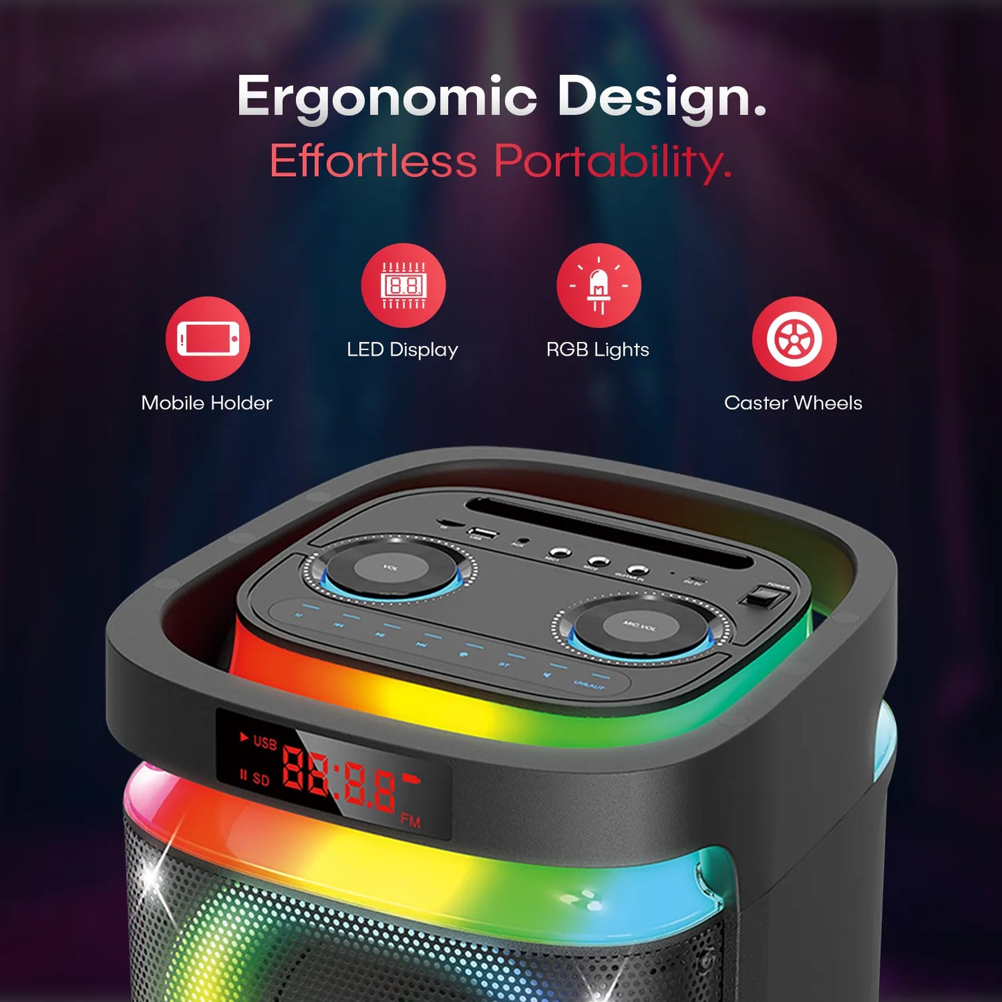 AKAI PM-1400Max Wireless Party Speaker |140W RMS | 8'' x 2 Woofer | Karaoke |Guitar Input | RGB LED Lights | Digital Display |TWS Function
