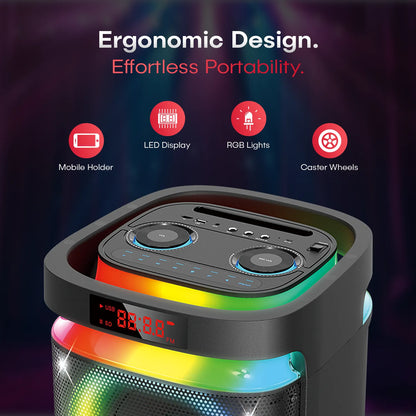 AKAI PM-1400Max Wireless Party Speaker |140W RMS | 8'' x 2 Woofer | Karaoke |Guitar Input | RGB LED Lights | Digital Display |TWS Function