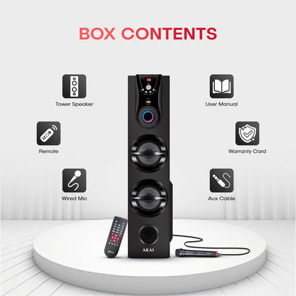 AKAI TWS-600Max Bluetooth Tower Speaker with Wired Mic |60W RMS | 5.25'' Woofer | Karaoke | FM |AKAI India
