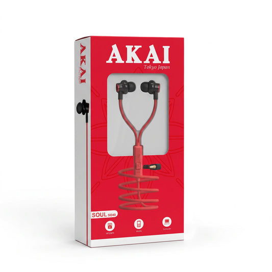 AKAI SOUL S040 Wired Earphones with HD Mic, Deep Bass Audio, Braided Tangle-Free Cable & 3.5mm Universal Connector