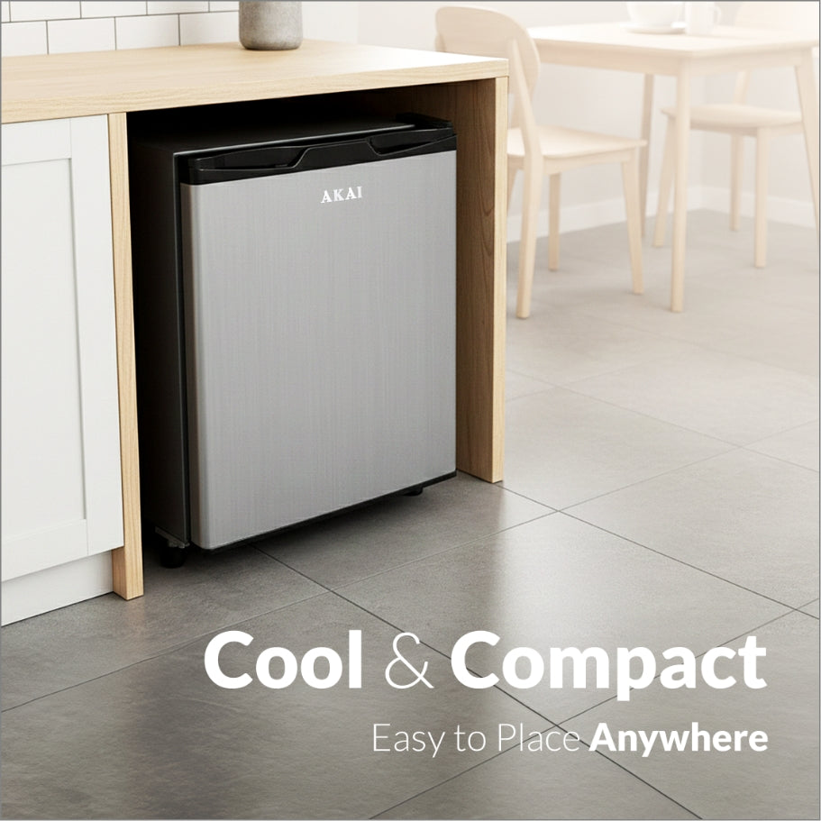Akai 48L, 1 Star, Single Door Direct Cool Refrigerator (Hairline Grey Sliver) (AKDE501-NHLS)