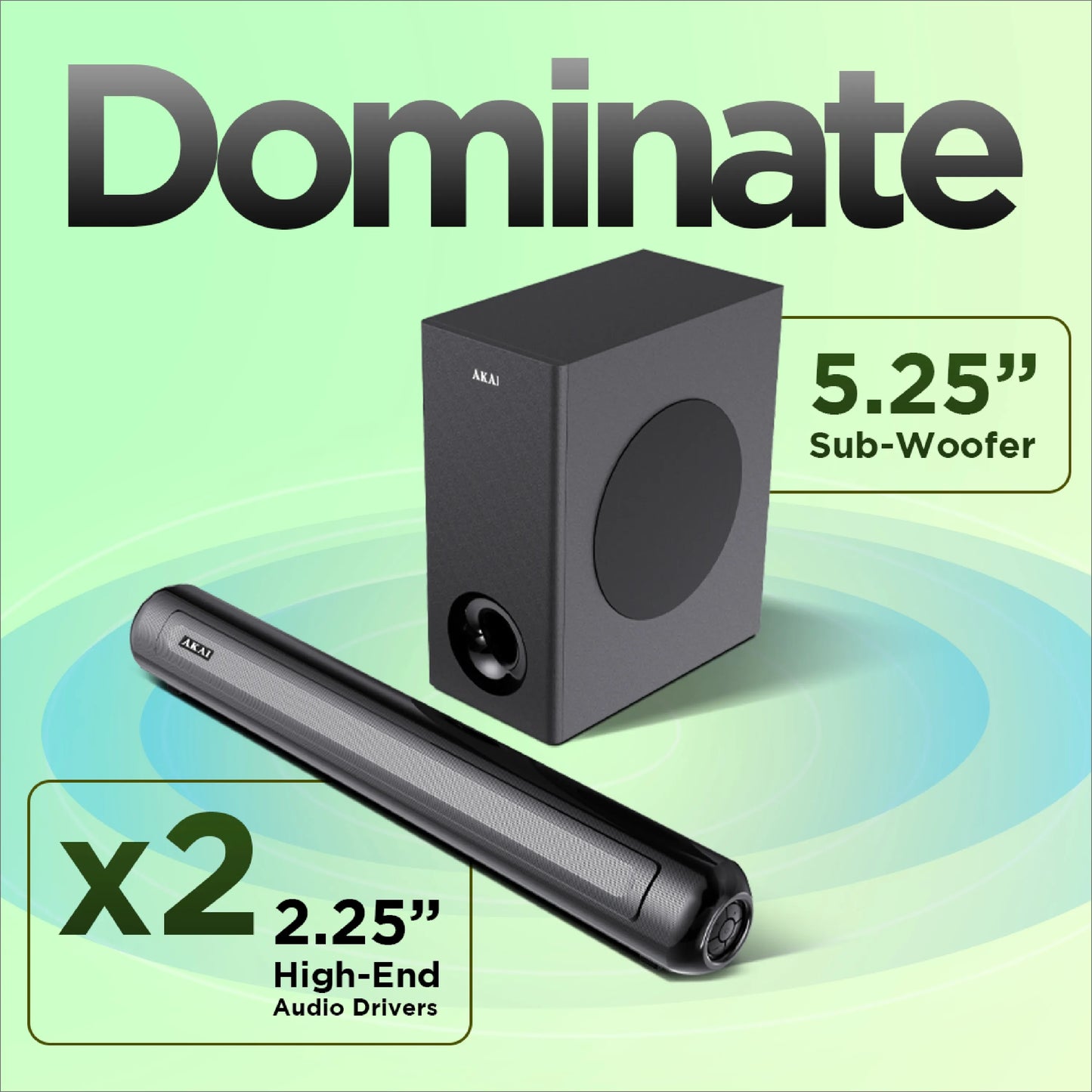 AKAI SB-100 2.1 Channel Soundbar Speaker with Wired Subwoofer |100W RMS |5.25'' Subwoofer | High Bass Performance |LED Display | Class D Amplifier