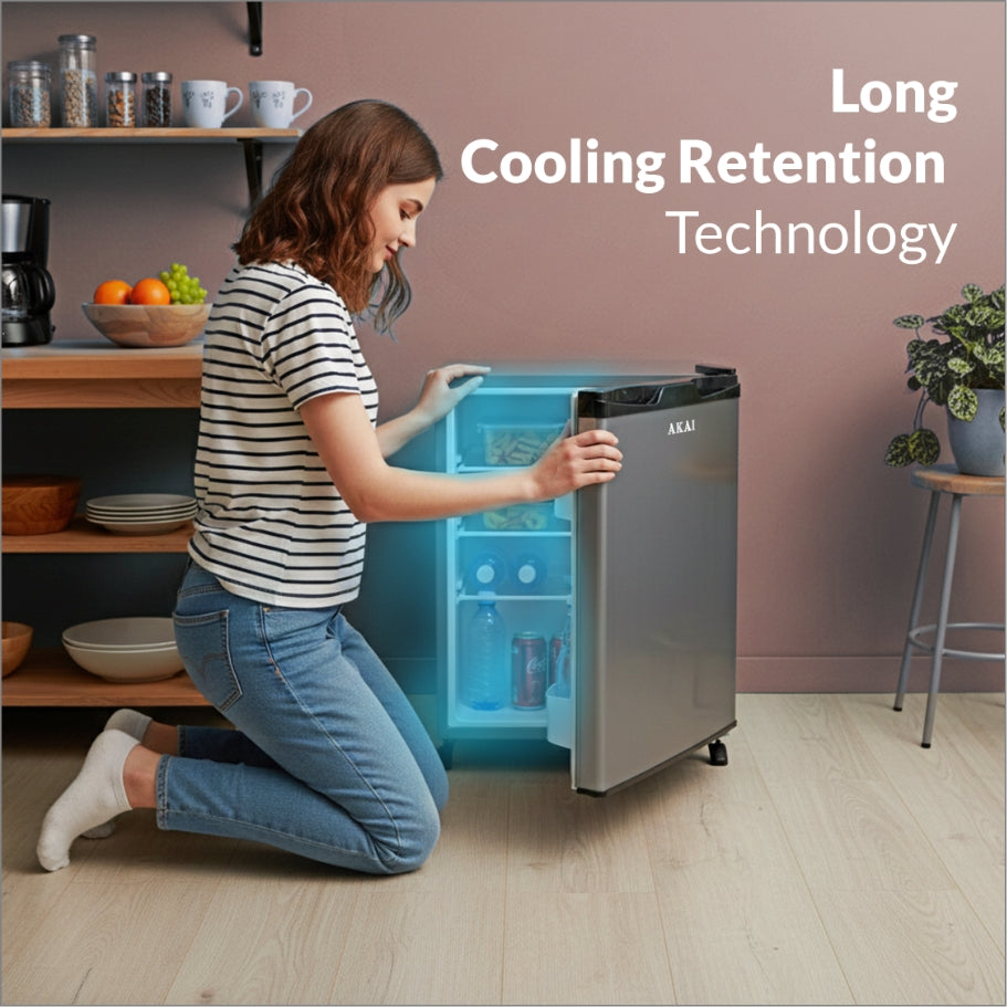 Akai 48L, 1 Star, Single Door Direct Cool Refrigerator (Hairline Grey Sliver) (AKDE501-NHLS)