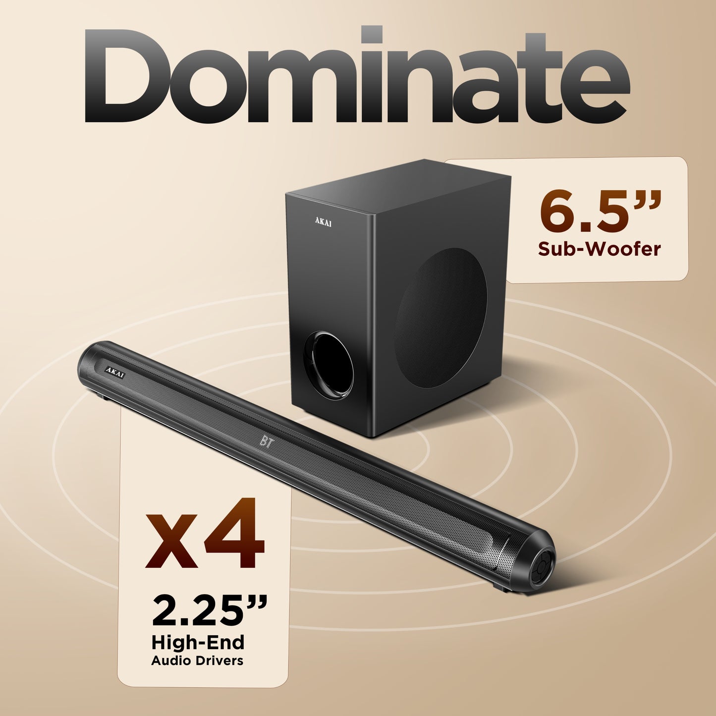 AKAI Soundbar Home Theatre 160W with Remote - 1 Year Warranty | 2.1 Channel Sound Bar with 6.5" Sub-Woofer | HDMI ARC, V5.3 Bluetooth, USB, Aux Input | Supports TV, PC & Smartphone (SB-160/SigmaX-160)