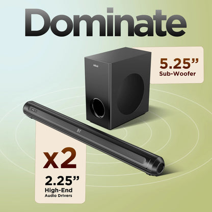 AKAI SB-120 Pro 2.1 Channel Soundbar Speaker with Wired Subwoofer |120W RMS |5.25'' Subwoofer | High Bass Performance |LED Display | Class D Amplifier