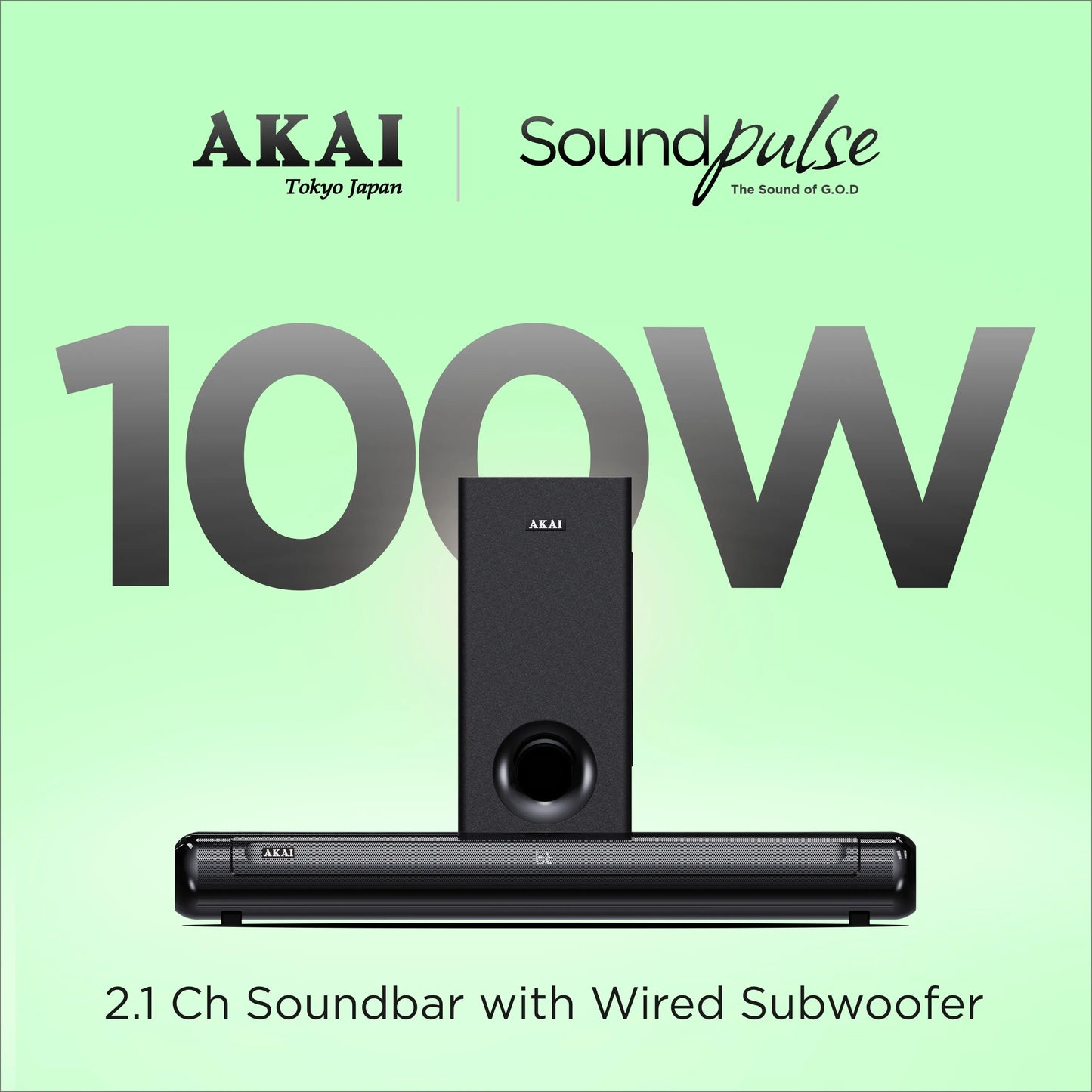 AKAI SB-100 2.1 Channel Soundbar Speaker with Wired Subwoofer |100W RMS |5.25'' Subwoofer | High Bass Performance |LED Display | Class D Amplifier