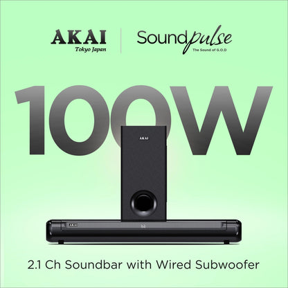 AKAI SB-100 2.1 Channel Soundbar Speaker with Wired Subwoofer |100W RMS |5.25'' Subwoofer | High Bass Performance |LED Display | Class D Amplifier