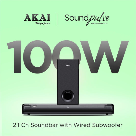 AKAI SB-100 2.1 Channel Soundbar Speaker with Wired Subwoofer |100W RMS |5.25'' Subwoofer | High Bass Performance |LED Display | Class D Amplifier