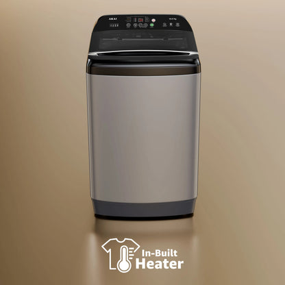 Akai 10Kg, 5 Star, Fully Automatic Top Load Washing Machine with In-Built Heater, Glass Lid, Inox Grey, AFT-100DGG-H