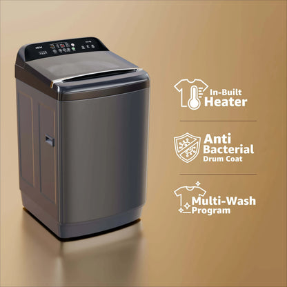 Akai 12Kg, 5 Star, Fully Automatic Top Load Washing Machine with In-Built Heater, Glass Lid, Mid Black, AFT-120DBG-H