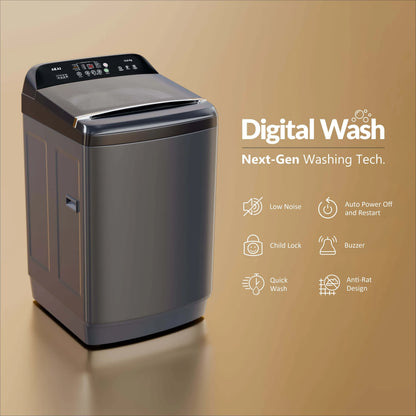 Akai 12Kg, 5 Star, Fully Automatic Top Load Washing Machine with In-Built Heater, Glass Lid, Mid Black, AFT-120DBG-H