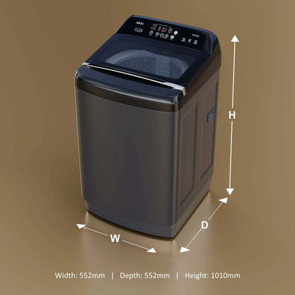 Akai 12Kg, 5 Star, Fully Automatic Top Load Washing Machine with In-Built Heater, Glass Lid, Mid Black, AFT-120DBG-H