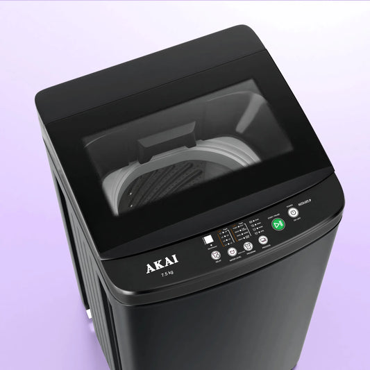 Akai 7.5Kg, 5 Star, Fully Automatic Top Load Washing Machine, Glass Lid, Mid Black, AFT-75DBPG