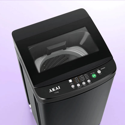 Akai 7.5Kg, 5 Star, Fully Automatic Top Load Washing Machine, Glass Lid, Mid Black, AFT-75DBPG
