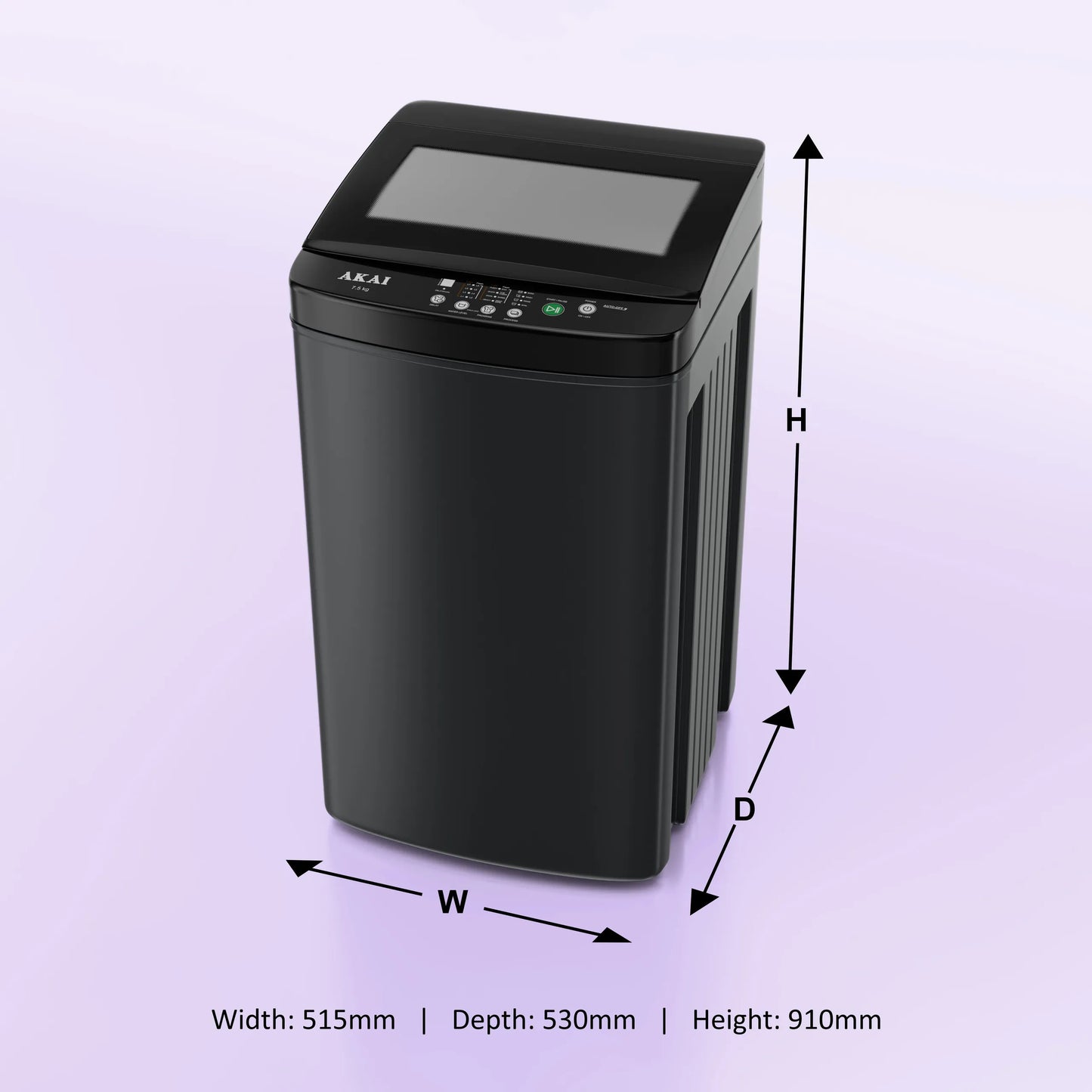 Akai 7.5Kg, 5 Star, Fully Automatic Top Load Washing Machine, Glass Lid, Mid Black, AFT-75DBPG