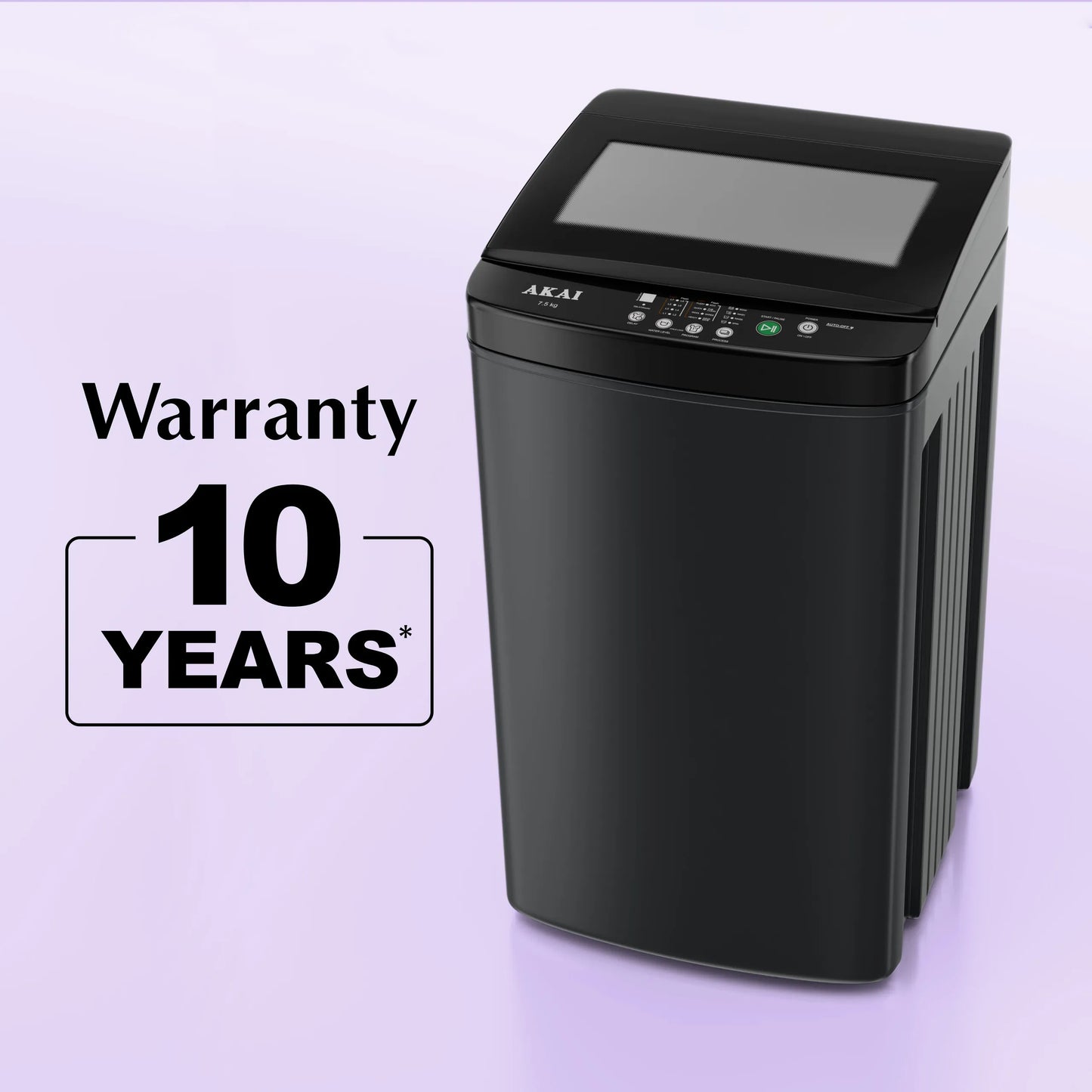 Akai 7.5Kg, 5 Star, Fully Automatic Top Load Washing Machine, Glass Lid, Mid Black, AFT-75DBPG