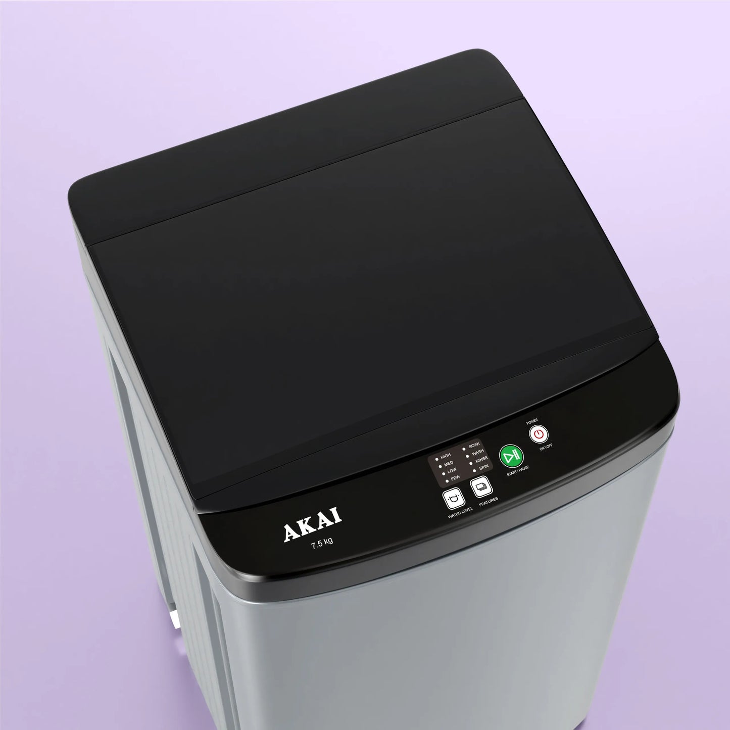 Akai 7.5Kg, 5 Star, Fully Automatic Top Load Washing Machine, Plastic Lid, Inox Grey, AFT-75DGPP