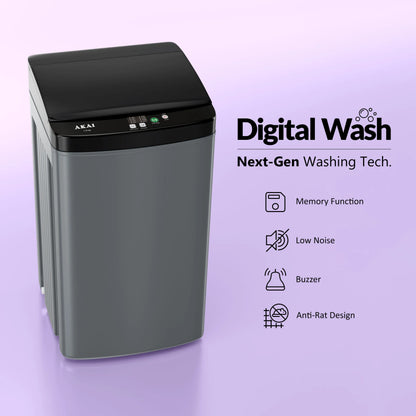 Akai 7.5Kg, 5 Star, Fully Automatic Top Load Washing Machine, Plastic Lid, Inox Grey, AFT-75DGPP