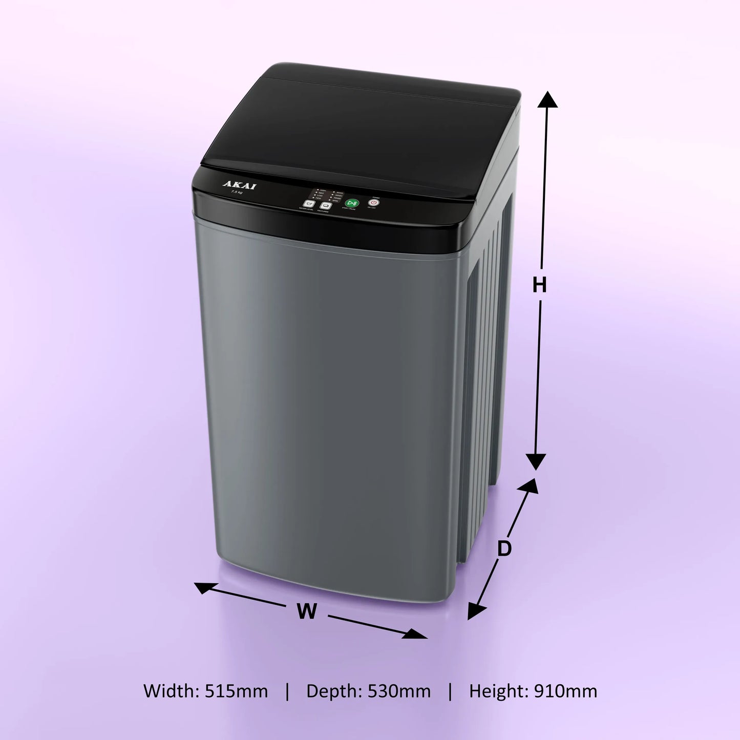 Akai 7.5Kg, 5 Star, Fully Automatic Top Load Washing Machine, Plastic Lid, Inox Grey, AFT-75DGPP