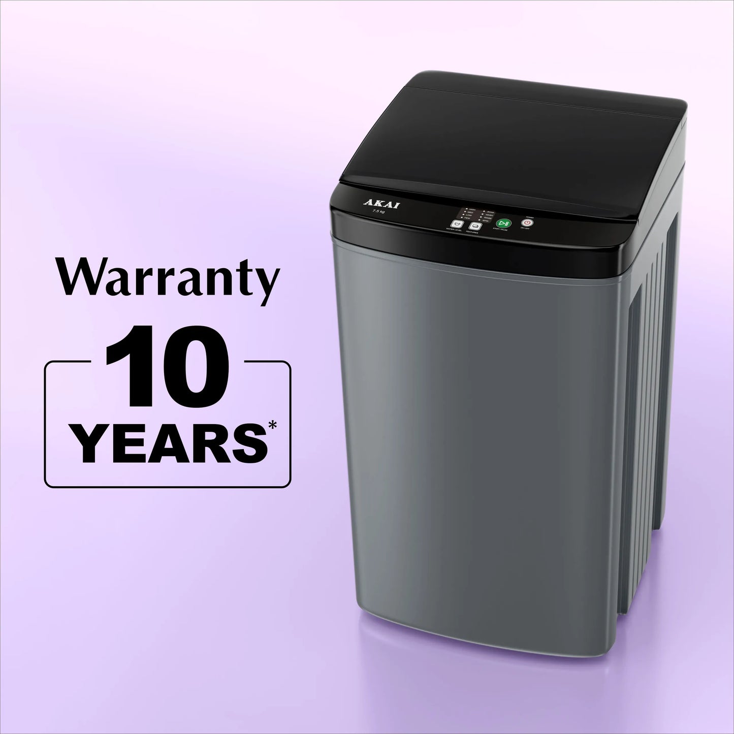 Akai 7.5Kg, 5 Star, Fully Automatic Top Load Washing Machine, Plastic Lid, Inox Grey, AFT-75DGPP