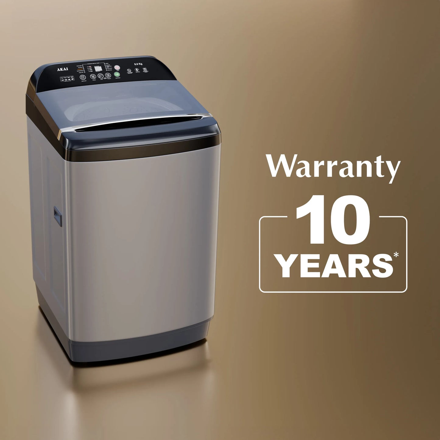 Akai 8Kg, 5 Star, Fully Automatic Top Load Washing Machine with In-Built Heater , Glass Lid, Inox Grey, AFT-80DGG-H