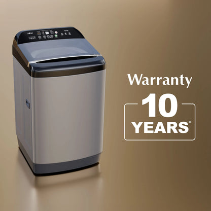 Akai 8Kg, 5 Star, Fully Automatic Top Load Washing Machine with In-Built Heater , Glass Lid, Inox Grey, AFT-80DGG-H